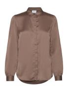 Viellette Satin L/S Shirt - Noos Tops Shirts Long-sleeved Brown Vila
