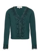 Cardigan W/ Lace Tops Knitwear Cardigans Green Rosemunde Kids