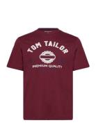 T-Shirt With Logo Print Tops T-Kortærmet Skjorte Burgundy Tom Tailor