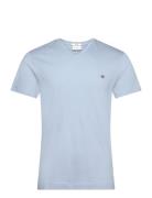 Slim Shield V-Neck T-Shirt Tops T-Kortærmet Skjorte Blue GANT