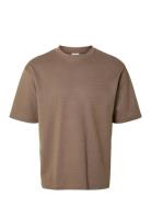 Slhlooseoscar Ss O-Neck Tee Noos Tops T-Kortærmet Skjorte Brown Select...