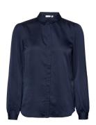 Viellette Satin L/S Shirt - Noos Tops Shirts Long-sleeved Navy Vila