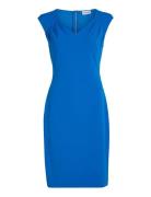 Scuba Crepe V Neck Drape Dress Knælang Kjole Blue Calvin Klein