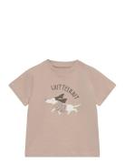 T-Shirt Ss Print Tops T-Kortærmet Skjorte Beige Huttelihut