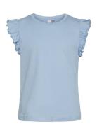 Vmemily Sl Frill Top Jrs Girl Tops T-Kortærmet Skjorte Blue Vero Moda ...
