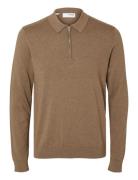 Slhberg Ls Half Zip Polo Noos Tops Knitwear Half Zip Jumpers Beige Sel...