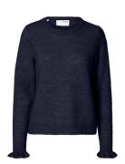 Slflulu Ls Knit Frill Cuff O-Neck Noos Tops Knitwear Jumpers Navy Sele...