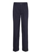 Pleated Wool-Blend Crepe Pant Bottoms Trousers Straight Leg Navy Laure...