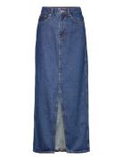 Slit Denim Skirt Lang Nederdel Blue Mango