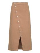 Butt D Corduroy Skirt Knælang Nederdel Beige Mango