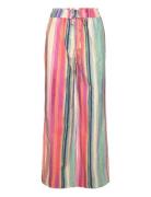 Multi-Coloured Striped Linen Trousers Bottoms Trousers Straight Leg Mu...