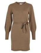 Viava L/S Belt Short Knit Dress Knælang Kjole Beige Vila