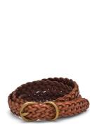 Braided Vachetta Leather Skinny Belt Bælte Brown Polo Ralph Lauren