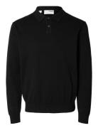 Slhreg-Kris Knit Ls Polo Tops Knitwear Long Sleeve Knitted Polos Black...