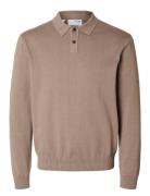 Slhreg-Kris Knit Ls Polo Tops Knitwear Long Sleeve Knitted Polos Beige...