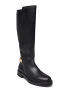 Th Logo Leather Long Boot Lange Støvler Black Tommy Hilfiger