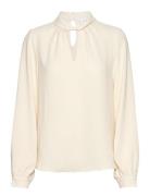 Visurashil High Neck L/S Top/R/Dfs Tops Blouses Long-sleeved Cream Vil...