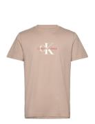 Distressed Monologo Tee Tops T-Kortærmet Skjorte Beige Calvin Klein Je...