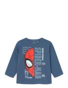 Nmmako Spider Ls Nreg Top Mar Tops T-shirts Long-sleeved T-Skjorte Blu...