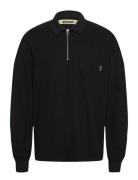 Wbdom Terry Polo Tops Polos Long-sleeved Black Woodbird