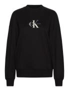 Textured Monologo Crewneck Tops Sweatshirts & Hoodies Sweatshirts Blac...