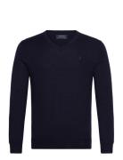 Slim Fit Washable Wool V-Neck Sweater Tops Knitwear V-necks Navy Polo ...