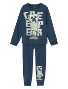 Nkmjinc Minecraft Ls Nightset Noos Bfu Pyjamassæt Blue Name It