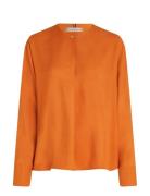 Fluid Viscose V-Neck Rlxd Blouse Tops Blouses Long-sleeved Orange Tomm...