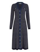 Textured V-Neck Swt Maxi Dress Knælang Kjole Navy Tommy Hilfiger