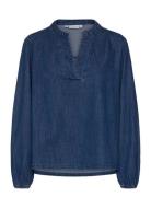 Pzmalia V-Neck Blouse Tops Blouses Long-sleeved Blue Pulz Jeans