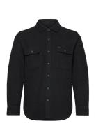 Bowery Textured Twill Overshir Tops Overshirts Black Brixton