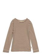 T-Shirt L/S Modal Striped Tops T-shirts Long-sleeved T-Skjorte Brown P...