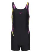 Girls Printed Panel Legsuit Badedragt Badetøj Black Speedo