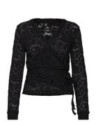 Full Lace Wrap Top Tops Blouses Long-sleeved Black Rosemunde