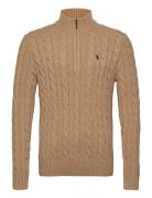 Cable-Knit Cotton Sweater Tops Knitwear Half Zip Jumpers Beige Polo Ra...