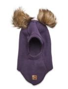 Wool Fullface W. Pom Pom Accessories Headwear Balaclava Purple Mikk-li...