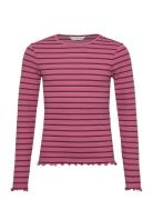 Striped Long Sleeves T-Shirt Tops T-shirts Long-sleeved T-Skjorte Pink...