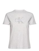 Chenille Monologo Regular Tee Tops T-shirts & Tops Short-sleeved Grey ...