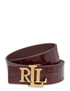 Logo Reversible Croc-Embossed Wide Belt Bælte Brown Lauren Ralph Laure...