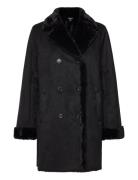 Double-Breasted Faux-Suede Coat Læderjakke Skindjakke Black Lauren Ral...