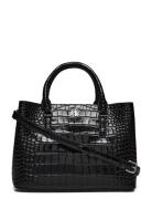 Embossed Leather Small Marcy Satchel Shopper Taske Black Lauren Ralph ...