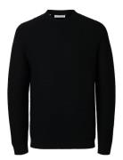 Slhtion Ls Knit Structure Mock Neck Tops Knitwear Round Necks Black Se...