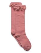 Knee Sock W. Lace Socks & Tights Socks Pink Minymo