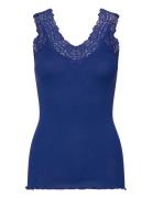 Rwbernadine Organic Cotton Sl Lace Tops T-shirts & Tops Sleeveless Nav...