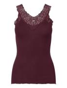 Organic Top W/ Lace Tops T-shirts & Tops Sleeveless Burgundy Rosemunde