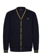 Tipped Pique Textu Cardigan Tops Knitwear Cardigans Navy Fred Perry