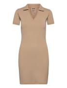 Ribbed Seamless Polo Dress Kort Kjole Beige Aim´n