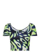 Vibrant Print Crop T-Shirt Sport Crop Tops Short-sleeved Crop Tops Nav...