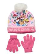 Set Cap + Glooves Accessories Headwear Hats Winter Hats Pink Paw Patro...