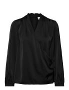 Satin Shine Ls V Neck Blouse Designers Blouses Long-sleeved Black Calv...